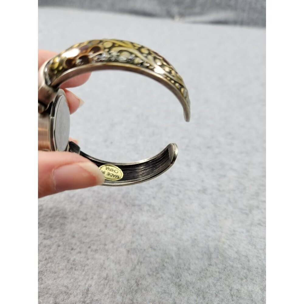 Vintage appear Womens Hinged Cuff Bangle Watch With Elephant Enamel Design - Picture 7 of 11